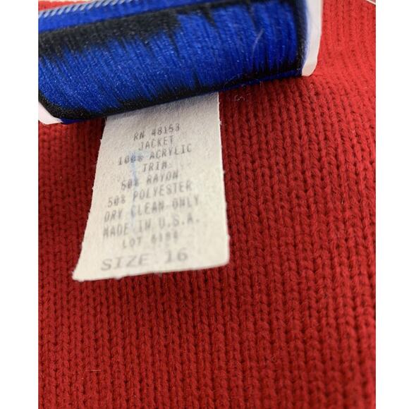 Vtg 90's Matthew & David Sweater Womens‎ Sz 16 Red Collared Grandma Cottagecore - Picture 5 of 8